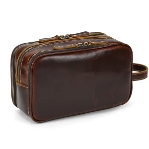 grande trousse de toilette en cuir pour homme grand format avec compartiments