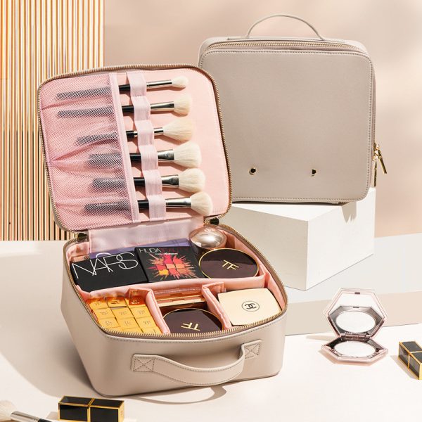 Trousse vanity de maquillage en cuir PU